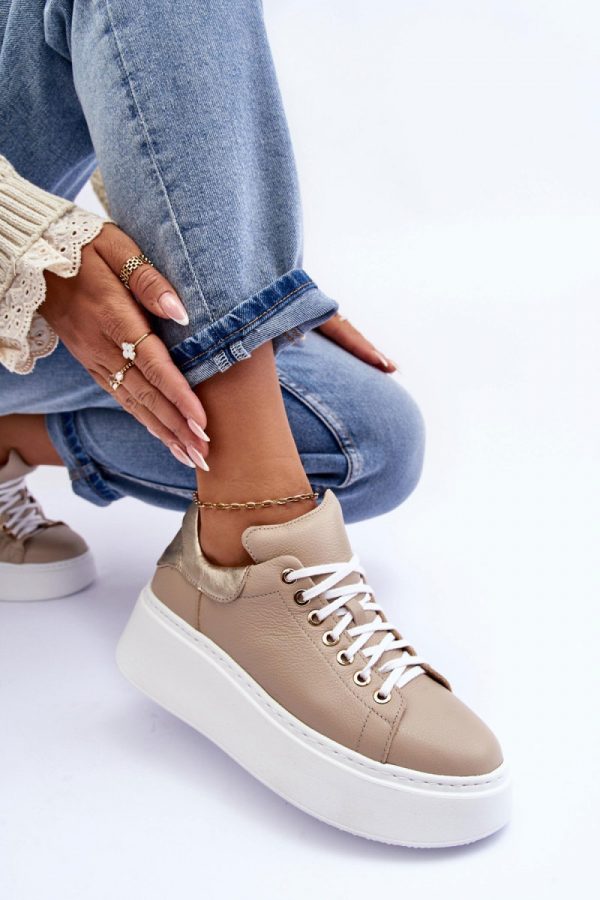 Beige Sport Shoes in Women`s Athletic Shoes, Trainers, Sneakers with Fabric, Footbed, Upper Height and Platform Height
