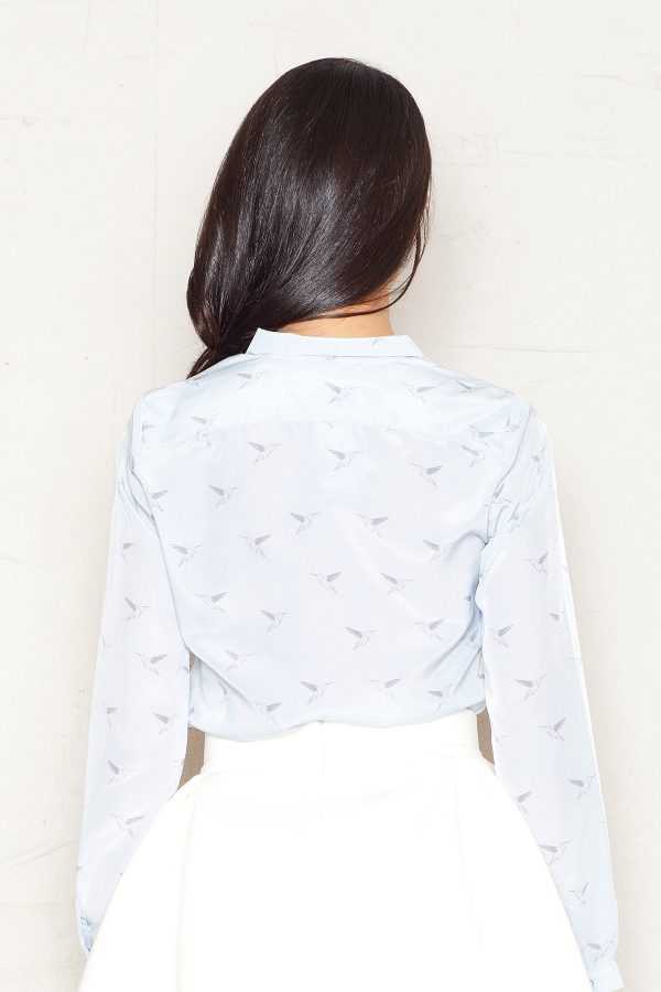 Blue Long Sleeve Shirt in Shirts For Women with Polyester