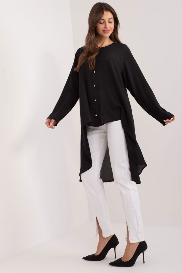 Black Long Sleeve Shirt in Shirts For Women with Cotton, Spandex and Polyester
