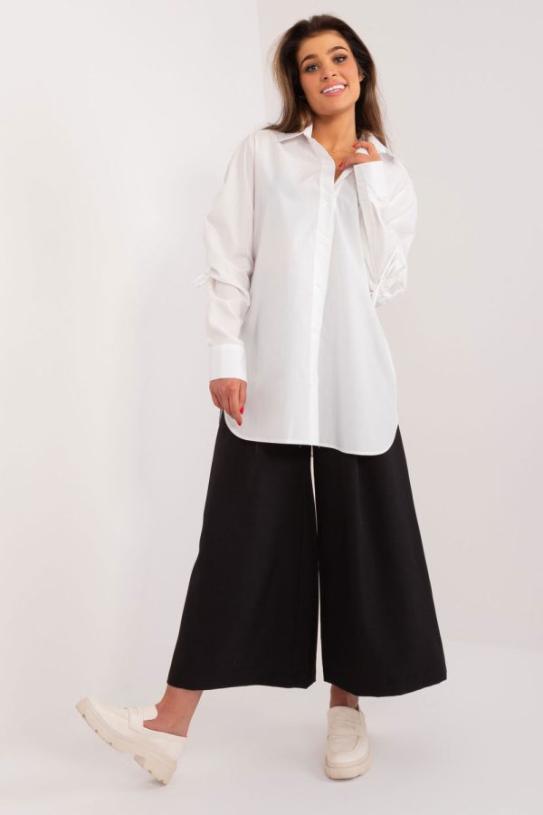 White Long Sleeve Shirt in Shirts For Women with Cotton, Spandex and Polyester