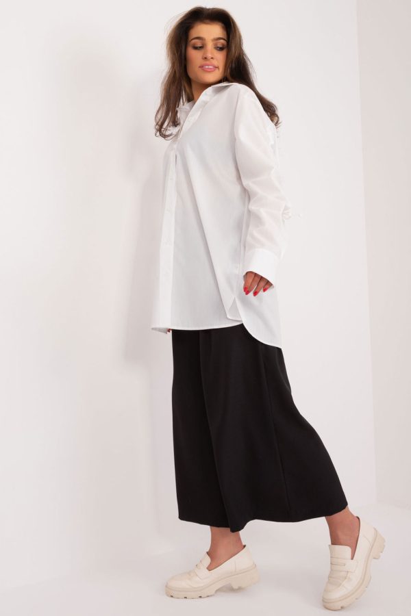 White Long Sleeve Shirt in Shirts For Women with Cotton, Spandex and Polyester
