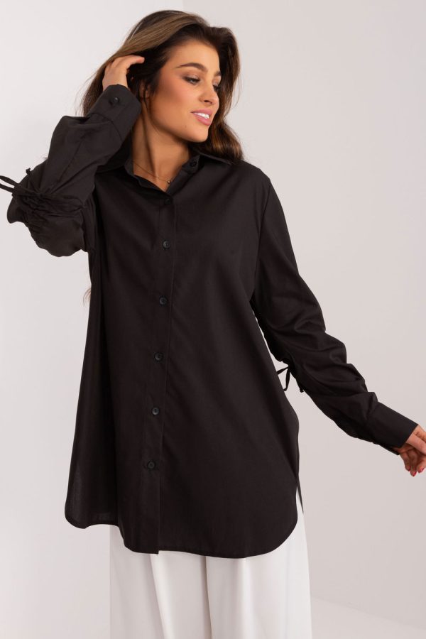 Black Long Sleeve Shirt in Shirts For Women with Cotton, Spandex and Polyester
