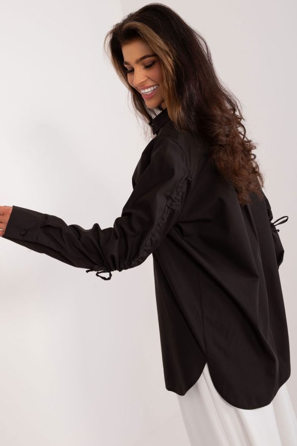 Black Long Sleeve Shirt in Shirts For Women with Cotton, Spandex and Polyester