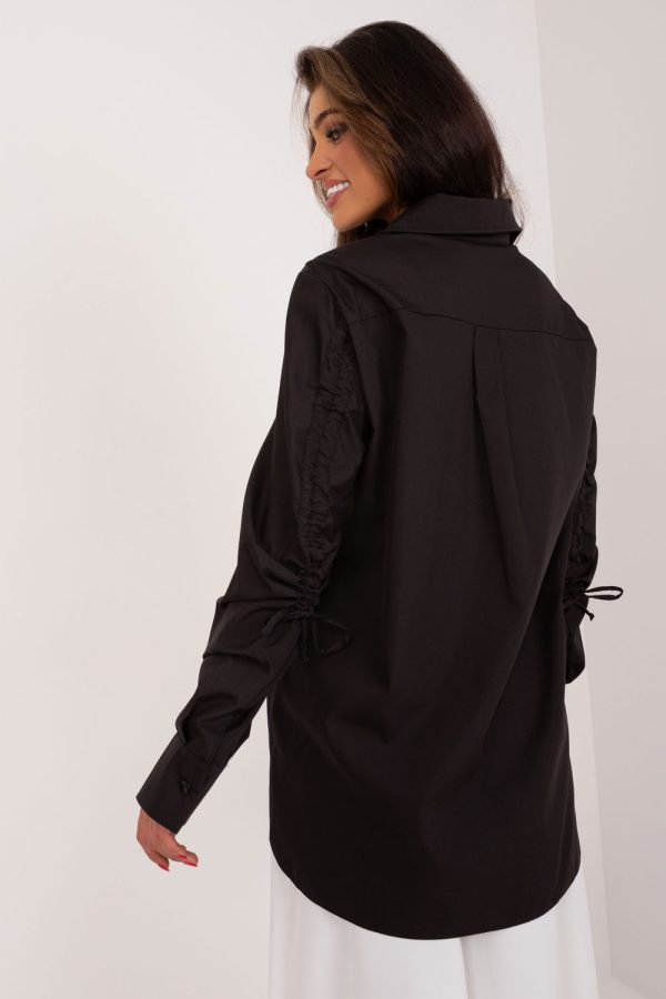 Black Long Sleeve Shirt in Shirts For Women with Cotton, Spandex and Polyester