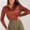 Brown Long Sleeve Shirt in Shirts For Women with Cotton, Spandex and Polyester