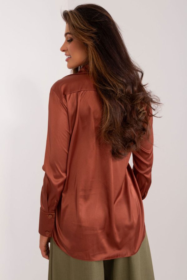 Brown Long Sleeve Shirt in Shirts For Women with Cotton, Spandex and Polyester