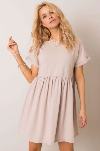 Beige Daydress in Day Dresses with Cotton and Spandex