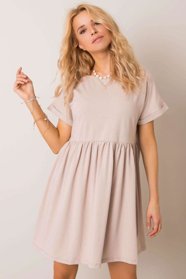 Beige Daydress in Day Dresses with Cotton and Spandex