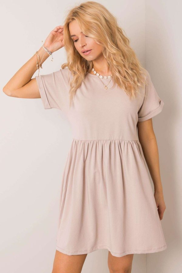 Beige Daydress in Day Dresses with Cotton and Spandex