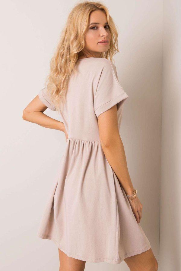 Beige Daydress in Day Dresses with Cotton and Spandex