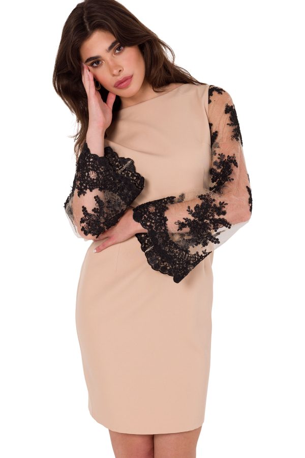 Beige Evening Dress in Evening Dresses with Spandex and Polyester