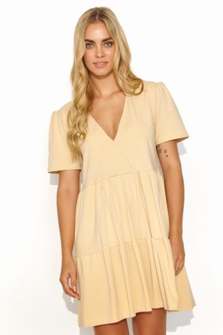Beige Daydress in Day Dresses with Cotton and Spandex