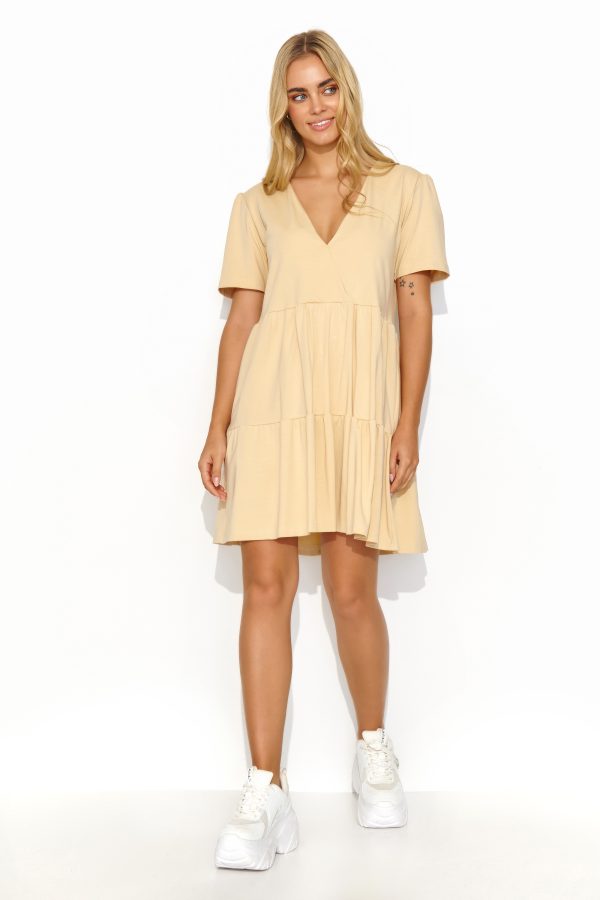 Beige Daydress in Day Dresses with Cotton and Spandex