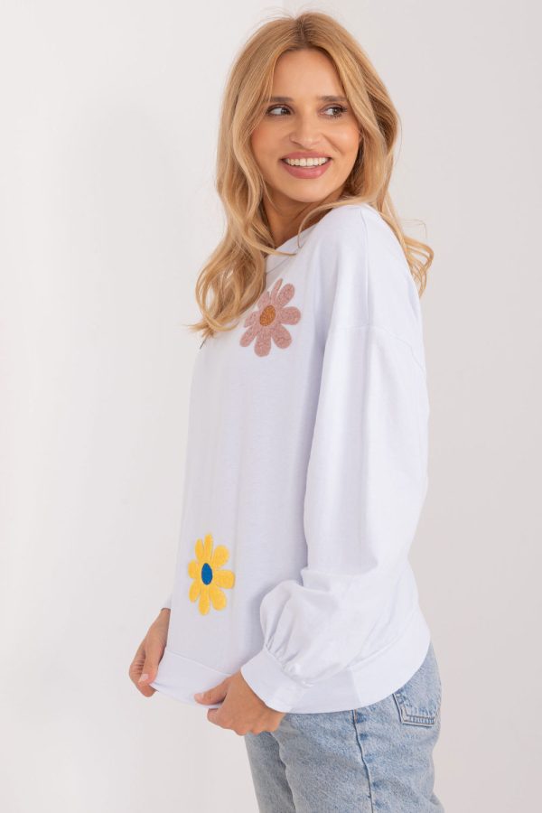 White Sweatshirt in Sweatshirts For Women with Cotton and Spandex