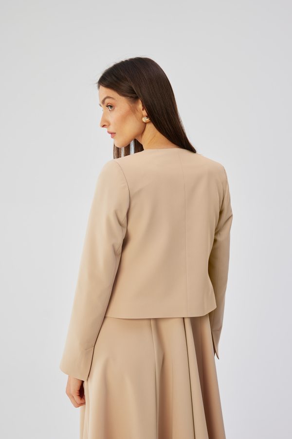 Beige Jacket in Jackets, Vests For Women with Spandex, Polyester and Viscose