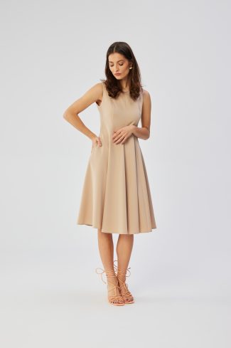 Beige Daydress in Day Dresses with Spandex, Polyester and Viscose