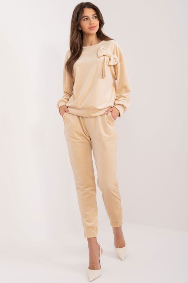 Beige Set in Pants, Trousers, Shorts with Spandex and Polyester