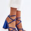 Blue Heel Sandals in Sandals & Flip-Flops For Women with Fabric, Footbed and Heel Height