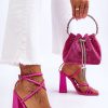 Pink Heel Sandals in Sandals & Flip-Flops For Women with Fabric, Footbed and Heel Height
