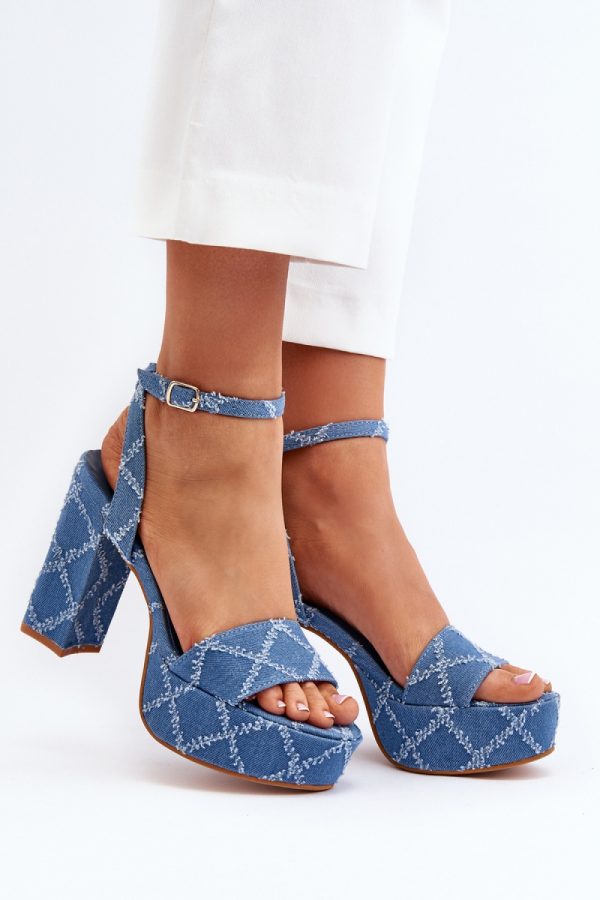Blue Heel Sandals in Sandals & Flip-Flops For Women with Fabric, Footbed, Heel Height and Platform Height