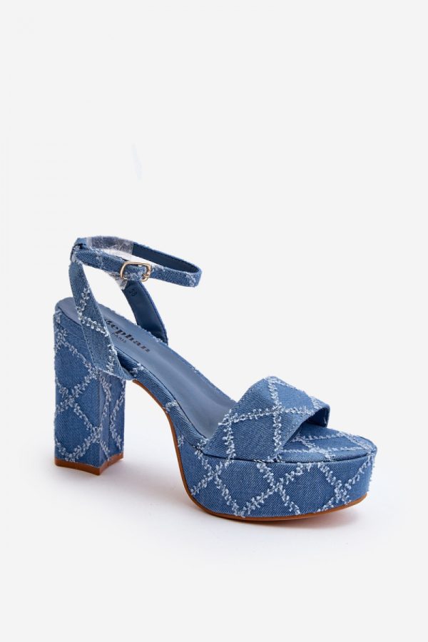 Blue Heel Sandals in Sandals & Flip-Flops For Women with Fabric, Footbed, Heel Height and Platform Height
