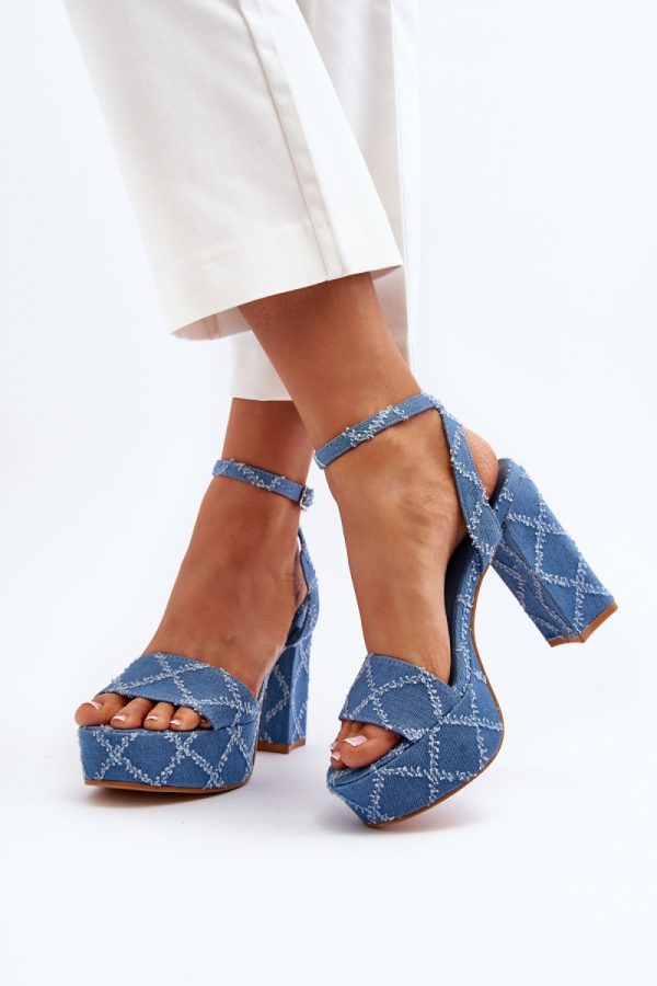 Blue Heel Sandals in Sandals & Flip-Flops For Women with Fabric, Footbed, Heel Height and Platform Height
