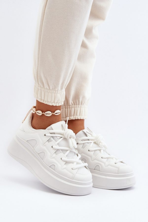 White Sport Shoes in Women`s Athletic Shoes, Trainers, Sneakers with Fabric, Footbed, Upper Height and Platform Height