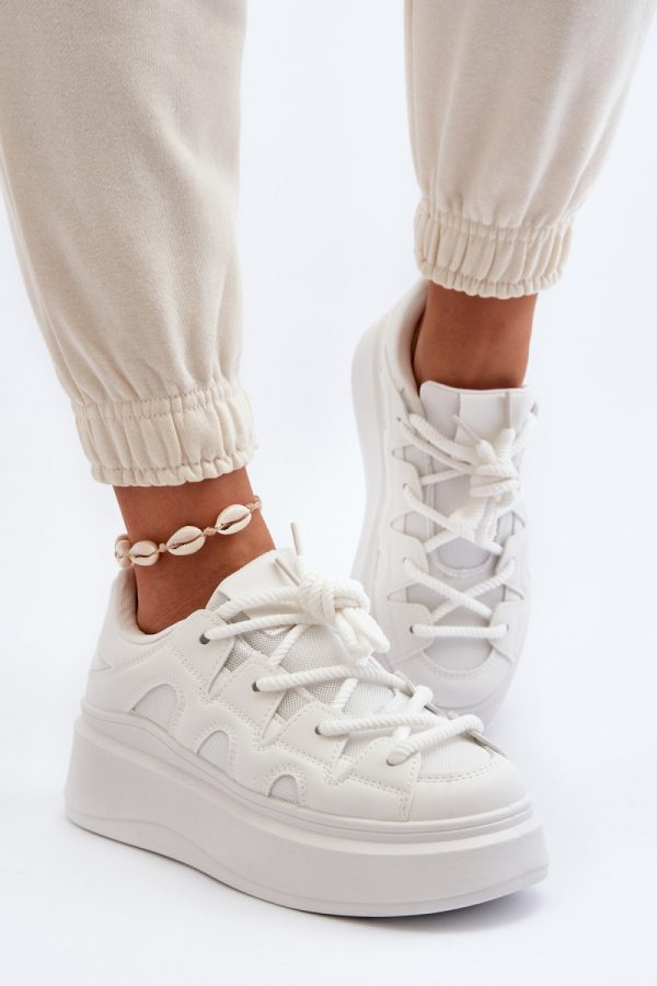 White Sport Shoes in Women`s Athletic Shoes, Trainers, Sneakers with Fabric, Footbed, Upper Height and Platform Height