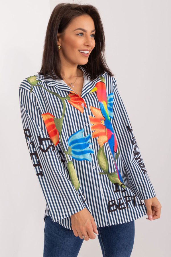 Blue Long Sleeve Shirt in Shirts For Women with Spandex and Polyester