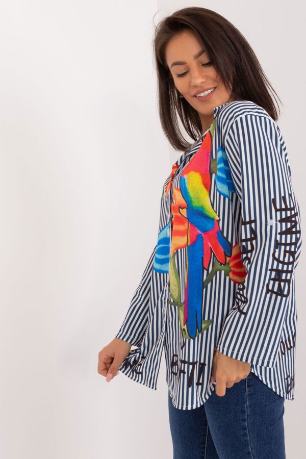 Blue Long Sleeve Shirt in Shirts For Women with Spandex and Polyester