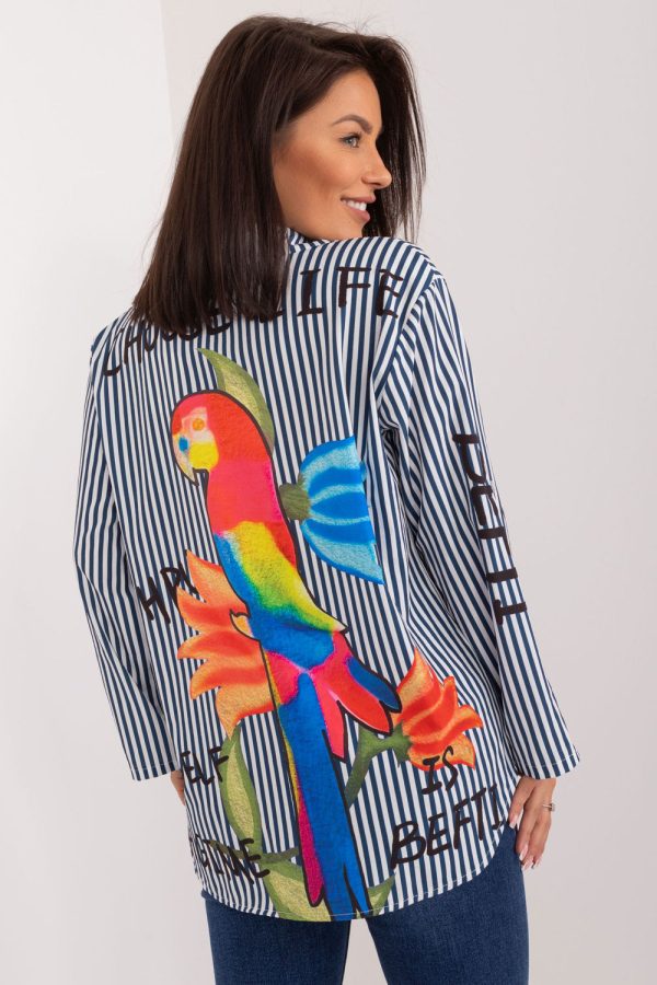 Blue Long Sleeve Shirt in Shirts For Women with Spandex and Polyester
