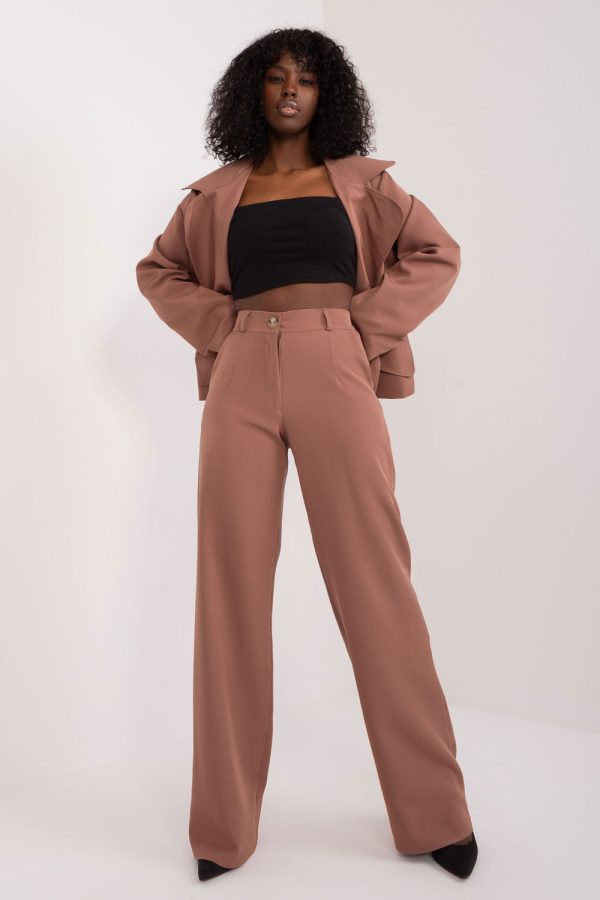 Brown Trousers in Casual Pants For Women with Cotton, Spandex and Polyester