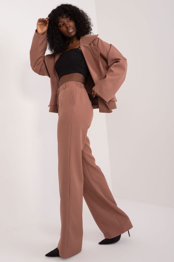Brown Trousers in Casual Pants For Women with Cotton, Spandex and Polyester