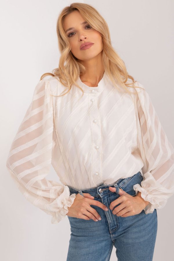 Beige Long Sleeve Shirt in Shirts For Women with Cotton, Spandex and Polyester
