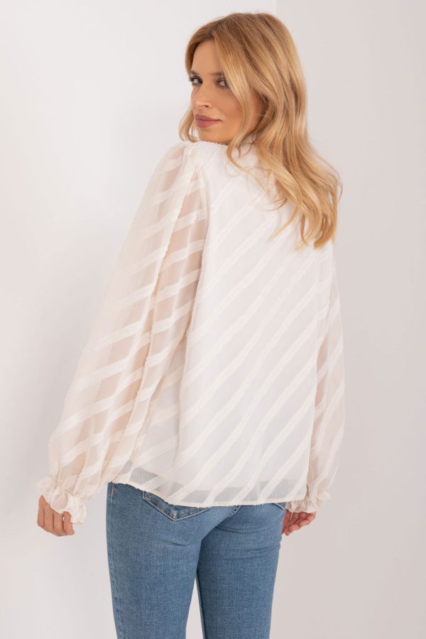 Beige Long Sleeve Shirt in Shirts For Women with Cotton, Spandex and Polyester