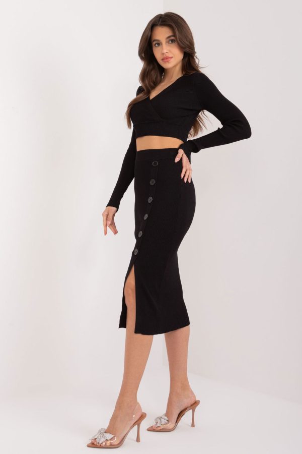 Black Set in Skirts with Polyester and Viscose