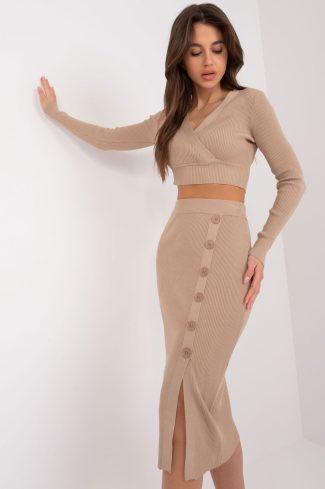 Beige Set in Skirts with Polyester and Viscose