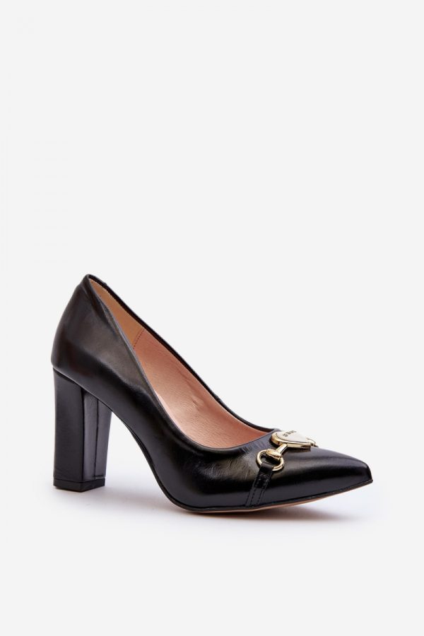 Black Block Heel Pumps in High Heel Pumps with Fabric, Footbed, Upper Height and Heel Height