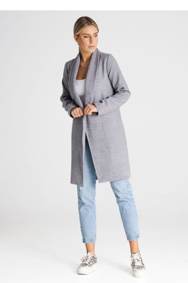 Grey Coat in Women`s Coats, Jackets with Polyester and Viscose
