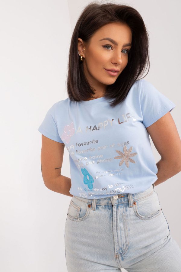 Blue Blouse in Women`s Blouses, Tunics with Cotton and Spandex