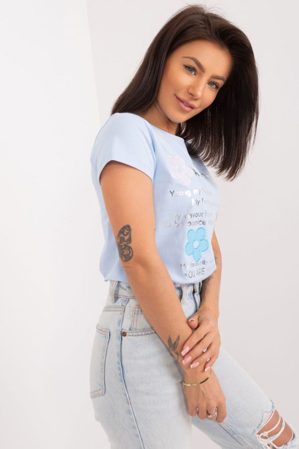 Blue Blouse in Women`s Blouses, Tunics with Cotton and Spandex