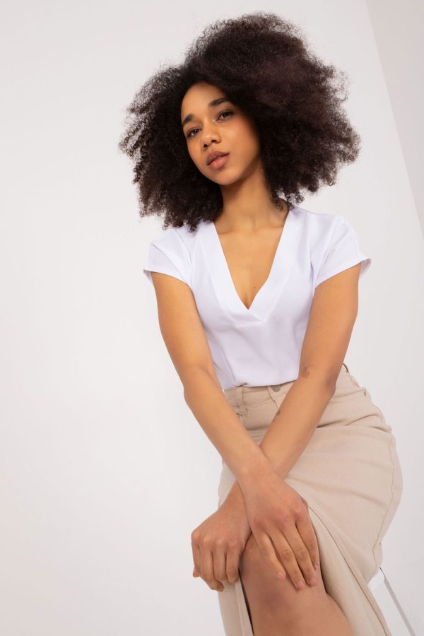 White Blouse in Women`s Blouses, Tunics with Spandex and Polyester