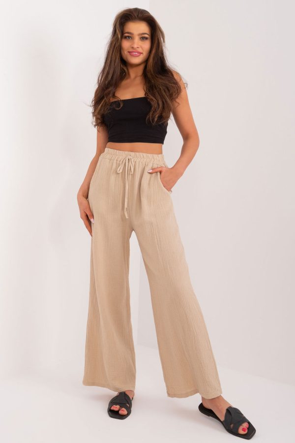 Beige Women Trousers in Pants, Trousers, Shorts with Spandex and Polyester