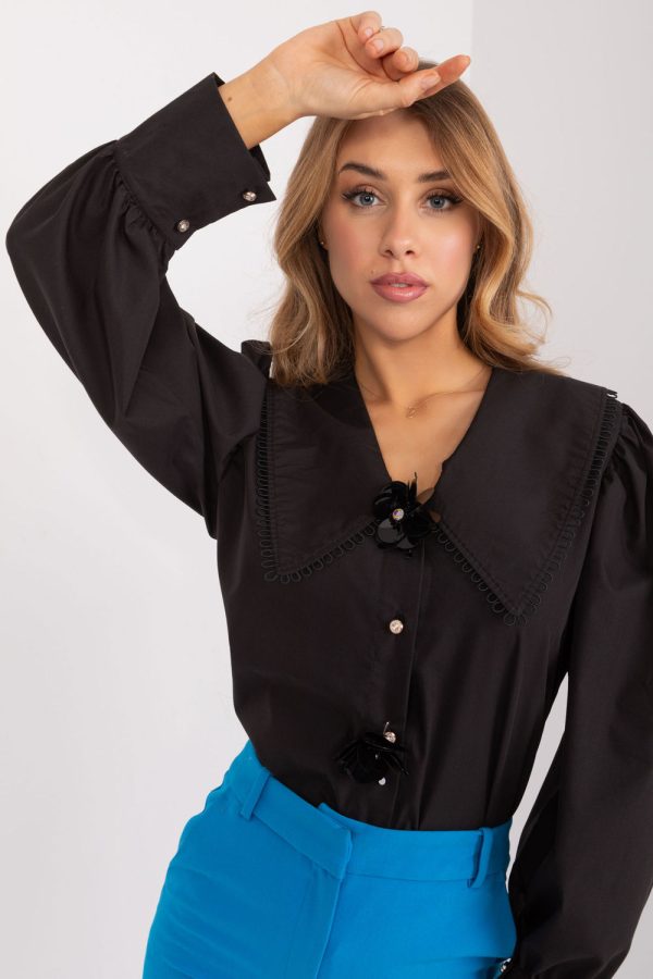 Black Long Sleeve Shirt in Shirts For Women with Cotton