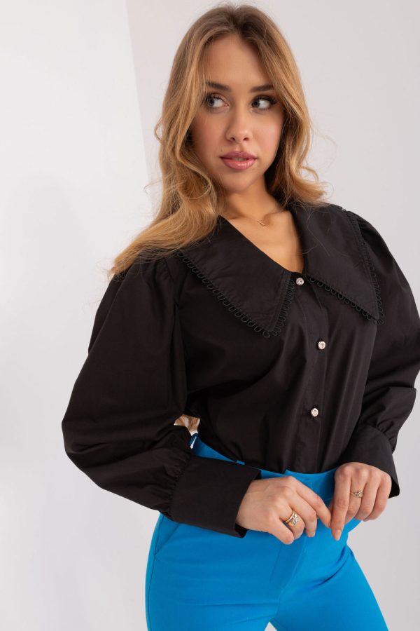 Black Long Sleeve Shirt in Shirts For Women with Cotton