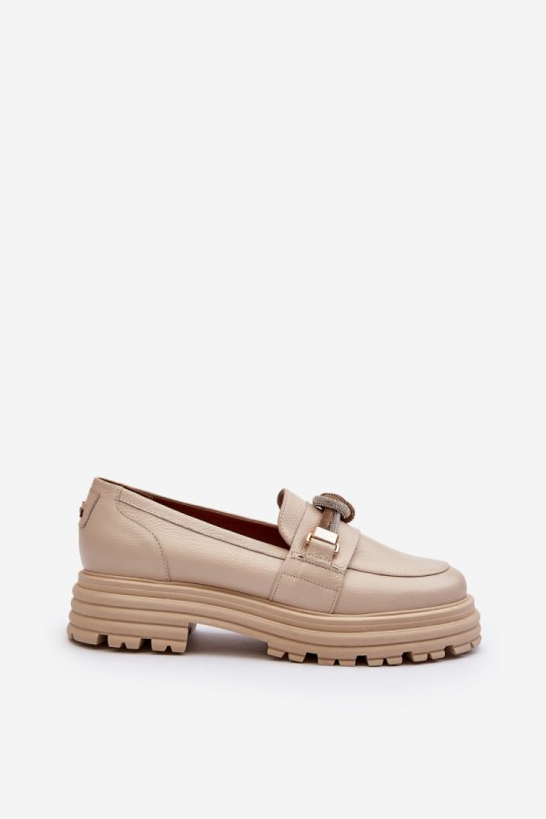 Beige Mocassin in Moccasins, Loafers with Fabric, Footbed, Upper Height, Heel Height and Platform Height