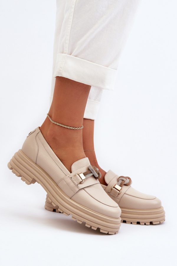 Beige Mocassin in Moccasins, Loafers with Fabric, Footbed, Upper Height, Heel Height and Platform Height