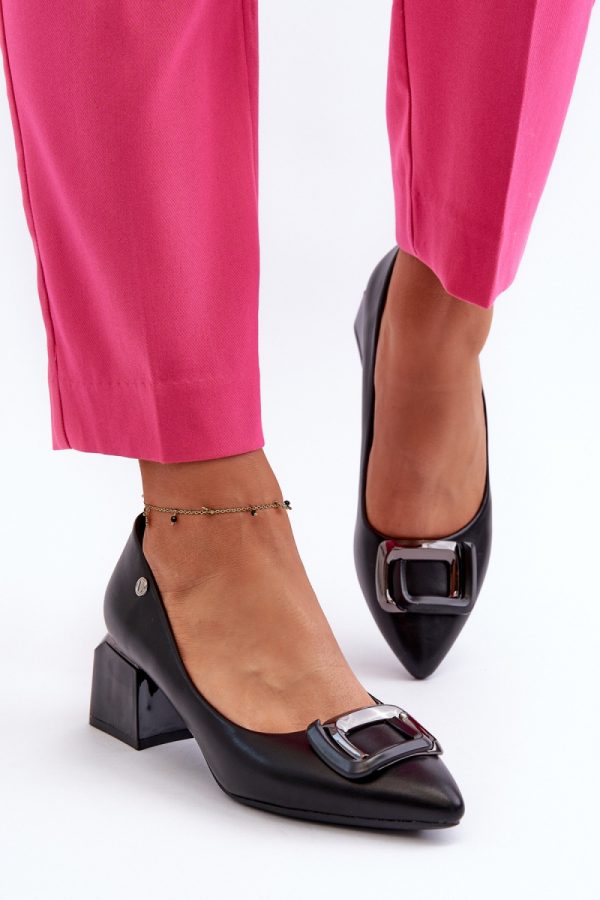 Black Heel Pumps in Court Shoes, Pumps Shoes with Fabric, Footbed, Upper Height and Heel Height