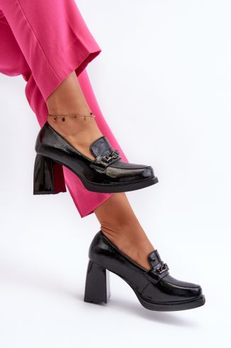 Black Block Heel Pumps in High Heel Pumps with Fabric, Footbed, Upper Height, Heel Height and Platform Height