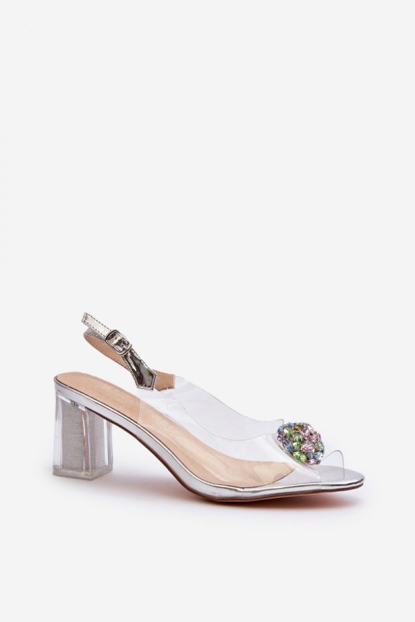 Grey Heel Sandals in Sandals & Flip-Flops For Women with Fabric, Footbed and Heel Height